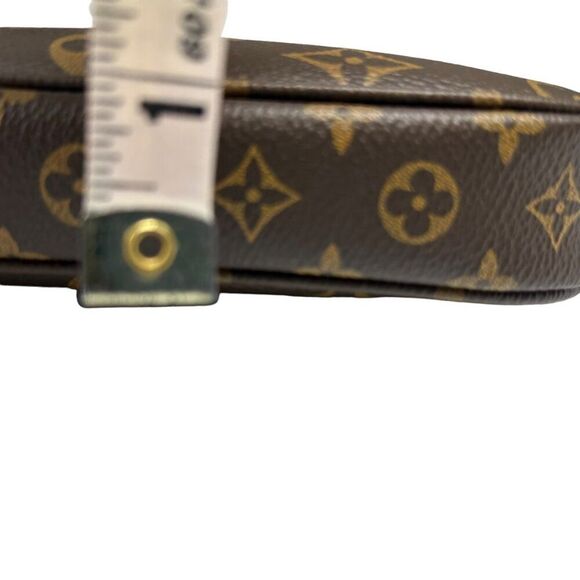 LOUIS VUITTON Mini Pochette Brown Monogram Coated Canvas Bag Purse Wristlet - Picture 7 of 12
